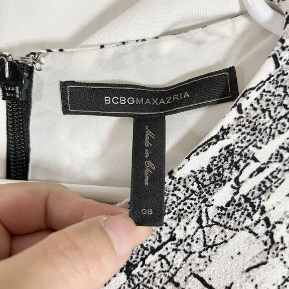 BCBGMaxazria Women's Dress 8 Black Fit Flare Artsy Geometric Classic Minimalist - Picture 4 of 8